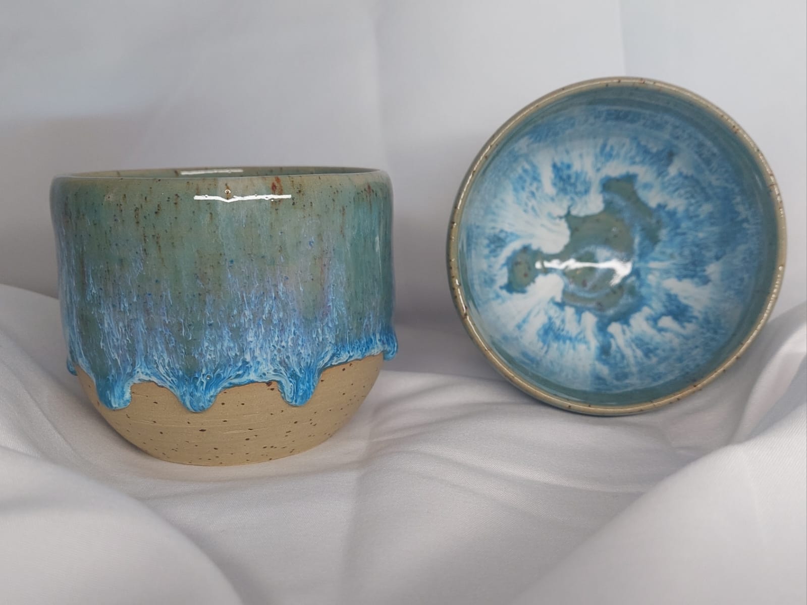 Handgefertigte Keramik Becher - Ozean Glasur